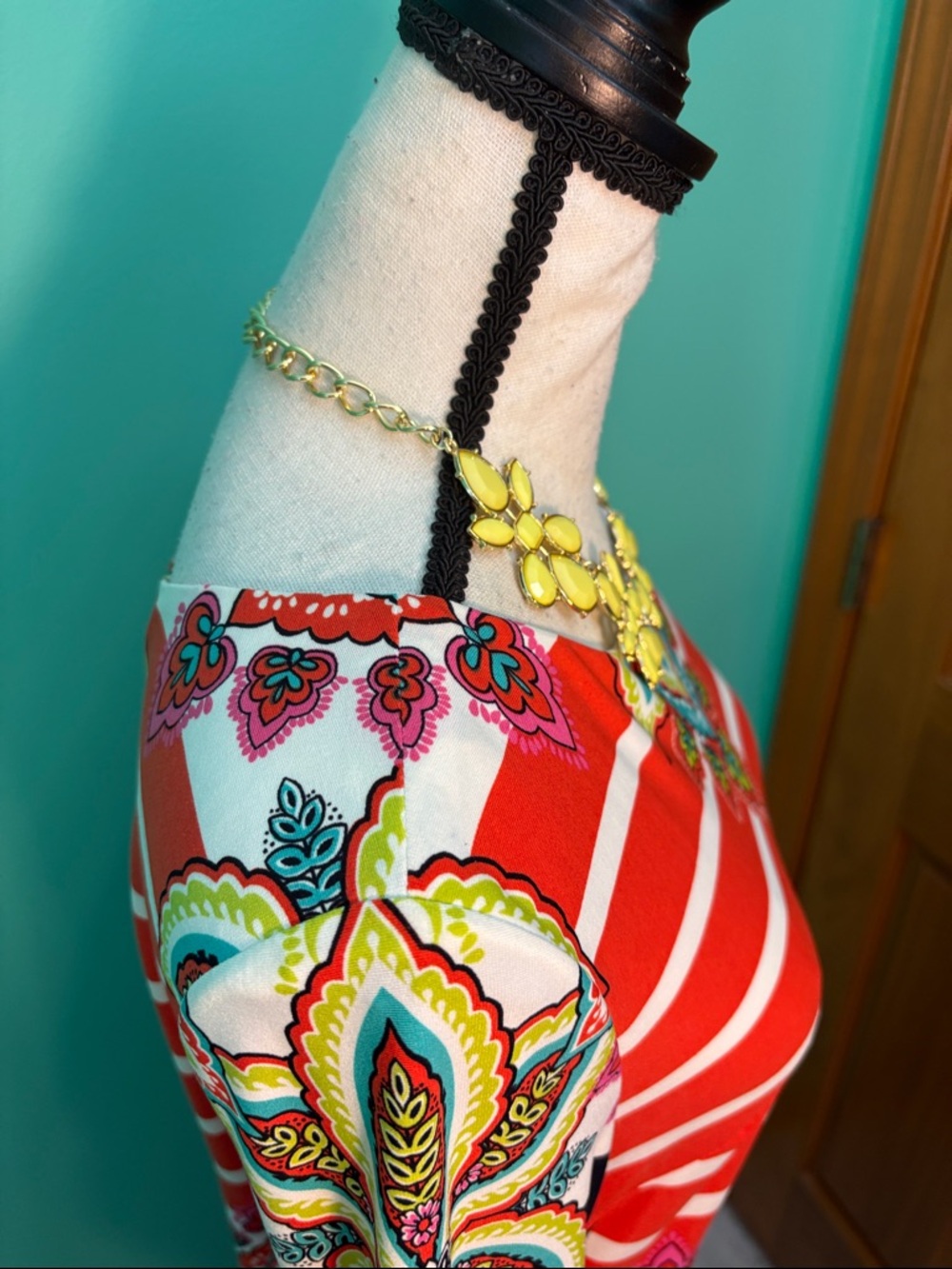 Joseph Ribkoff Red, Black & White Floral Stripe Tunic - Picture 5 of 13